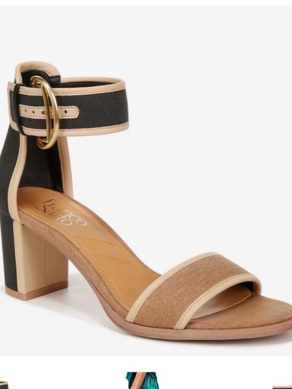 Franco Sarto Brooklyn Two-Tone Block Heel in Dark Brown and Beige